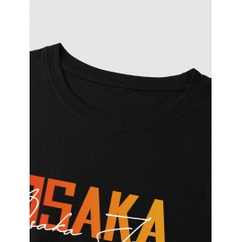 OSAKA Letter Dragon Graphic Pattern Short Sleeves Basic Tee