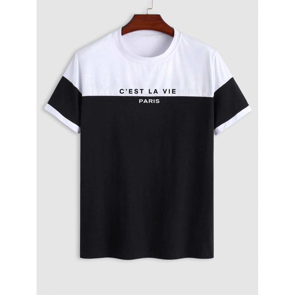 Short Sleeves C'EST LA VIE PARIS Colorblock Two Tone T Shirt