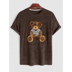 Men's Terry Cloth Crew Neck Cartoon Bear Applique Casual Funny Short Sleeves T Shirt