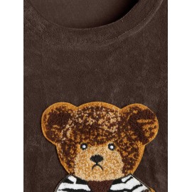 Men's Terry Cloth Crew Neck Cartoon Bear Applique Casual Funny Short Sleeves T Shirt