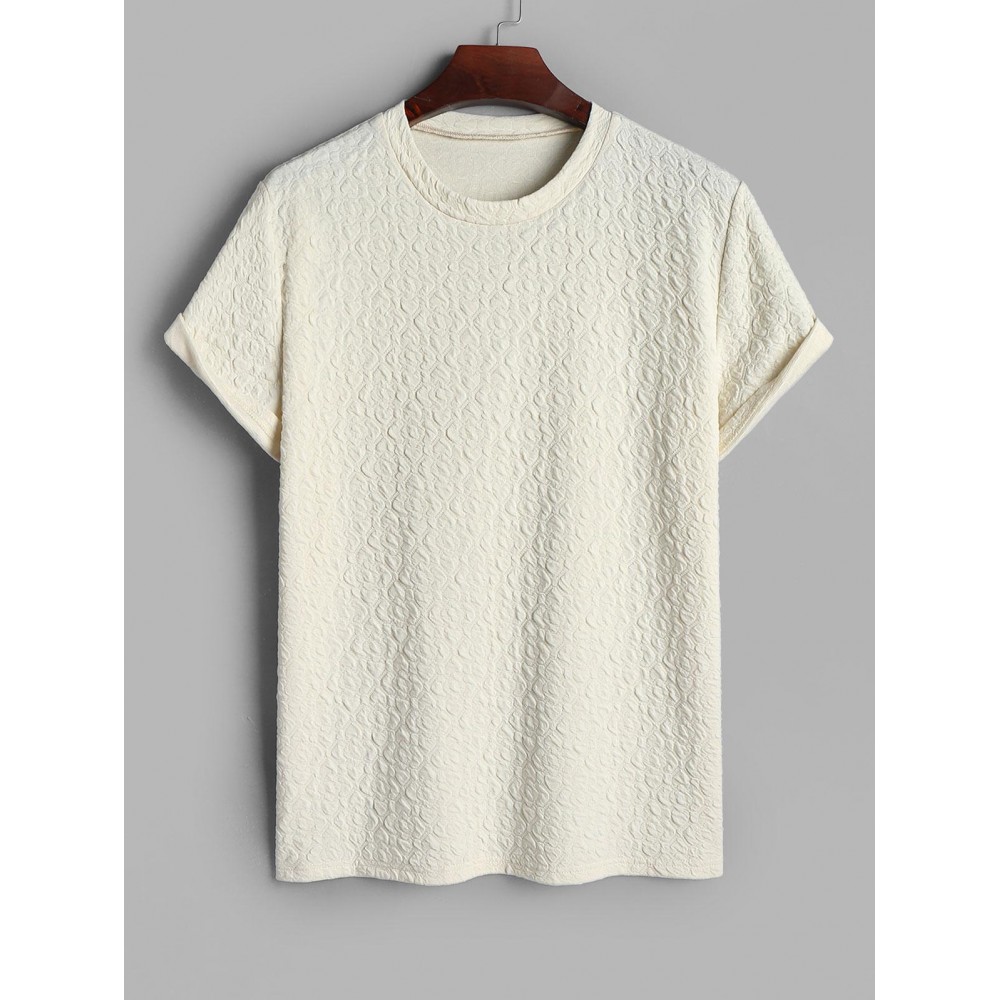 Men's Plain Color Bubble Jacquard Textured Short Sleeves T-shirt