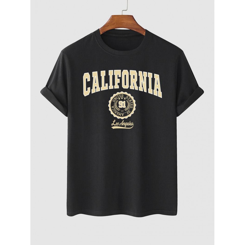 Letter CALIFORNIA Badge Graphic Printed Short Sleeve T-shirt