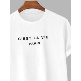 Men's Short Sleeve Crew Neck C'EST LA VIE PARIS Letter Printed Casual Summer T-shirt