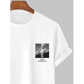 Letter ALASKA SNOW MOUNTAIN Graphic Printed Short Sleeve T-shirt