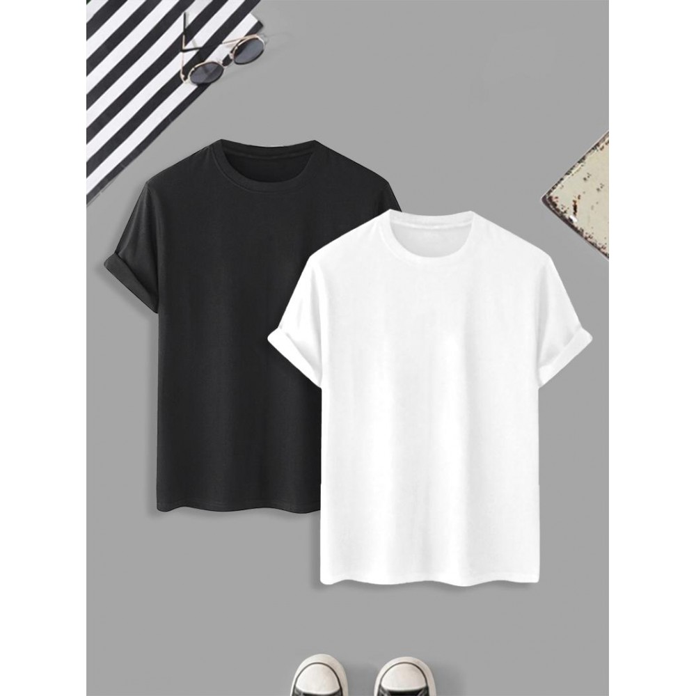 2Pcs Plain Solid Basic T-shirt