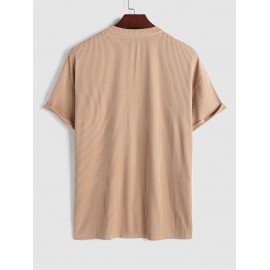 Solid Color Ribbed Textured Short Sleeves T-shirt