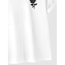 Short Sleeve Rose Print T-shirt