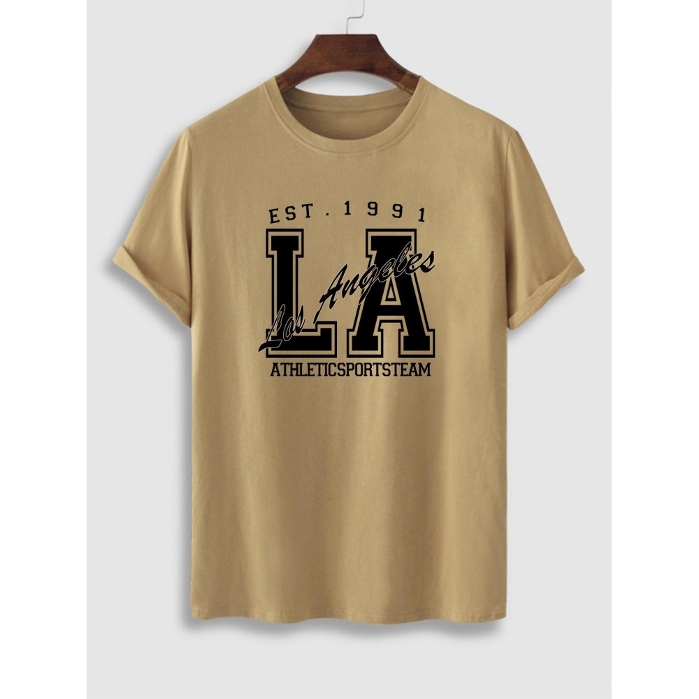 Los Angeles Letter Printed Short Sleeves T-shirt