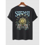 Letter and Sun and Flowers Graphic Pattern T-shirt