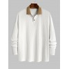 Men's Polo Collared Buttons Colorblock Geometric Jacquard Textured Knitted Long Sleeves T Shirt