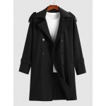 Men's Basic Minimalist Lapel Collar Belted Pocket Double-breasted Solid Color Trench Coat