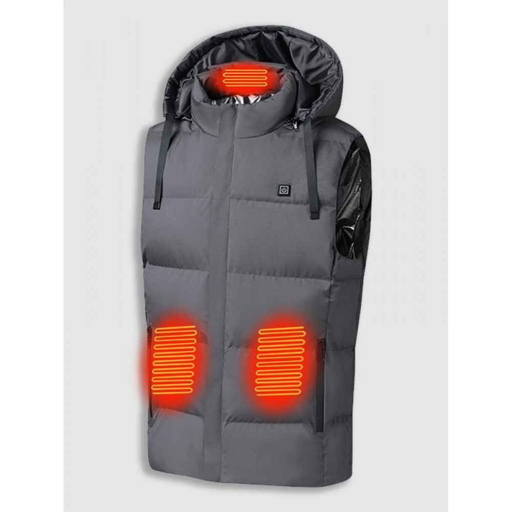 7 Areas Heating USB Charging Thermal Hooded Warm Puffer Quilted Padded Vest Gilet Zippered Pockets Waistcoat (Battery Not Included)