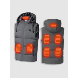 7 Areas Heating USB Charging Thermal Hooded Warm Puffer Quilted Padded Vest Gilet Zippered Pockets Waistcoat (Battery Not Included)