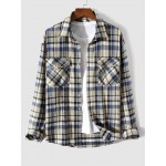 Men's Daily Casual Plaid Flap Cargo Pockets Button Up Long Sleeve Flannel Shirt Jacket Shacket