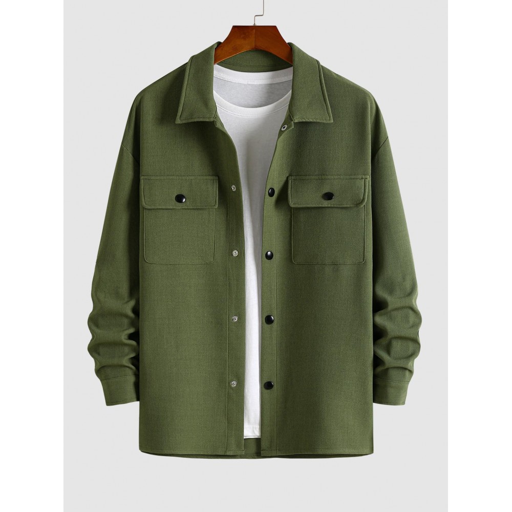 Men's Plain Color Front Pockets Design Turn-down Collar Jacket