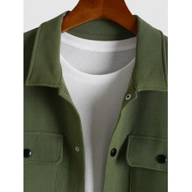 Men's Plain Color Front Pockets Design Turn-down Collar Jacket