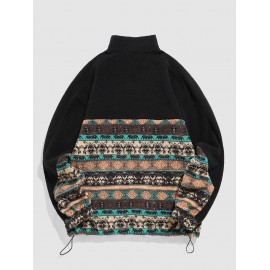 Geometric Ethnic Aztec Printed Zipper Fly Fluffy Jacket