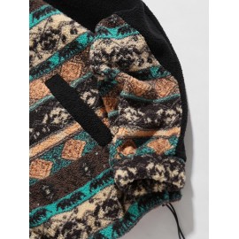 Geometric Ethnic Aztec Printed Zipper Fly Fluffy Jacket