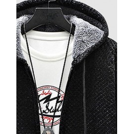 Zip Fly Fleece-lined Hooded Long Jacket