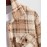 Men's Colorblock Plaid Pattern Front Pocket Fluffy Teddy Fleece Turn-down Collar Jacket