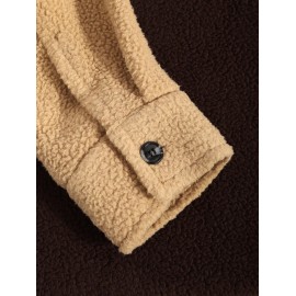 Men's Two Tone Colorblock Flap Pocket Button Front Fuzzy Fleece Jacket