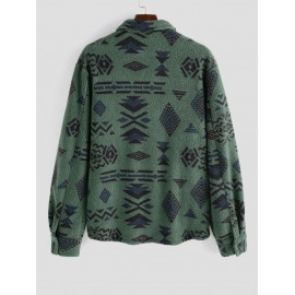 Ethnic Aztec Geo Printed Polar Fleece Fluffy Shacket Winter Shirt