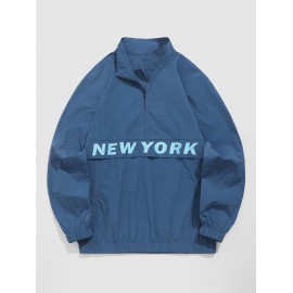 Men's Streetwear Daily Half Zip Letter NEW YORK Graphic Printed Popover Windbreaker Jacket