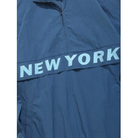 Men's Streetwear Daily Half Zip Letter NEW YORK Graphic Printed Popover Windbreaker Jacket