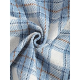 Men's Casual Plaid Pattern Flap Pocket Button Front Contract Color Collar Woolen Shacket