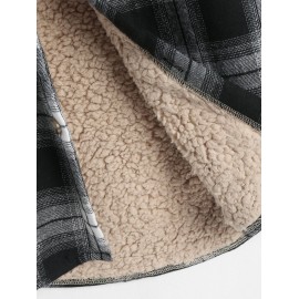 UNISEX Plaid Flap Pocket Faux Sherpa Thermal Lined Fluffy Turn Down Collar Winter Shacket