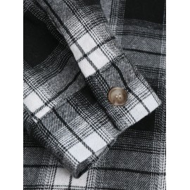 UNISEX Plaid Flap Pocket Faux Sherpa Thermal Lined Fluffy Turn Down Collar Winter Shacket