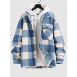 UNISEX Checked Plaid Colorblock Pocket Design Woolen Turn Down Collar Coat