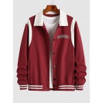 Men's Daily Snap Button Letter LOS ANGELES Printed Colorblock Stripes Panel Baseball Varsity Jacket