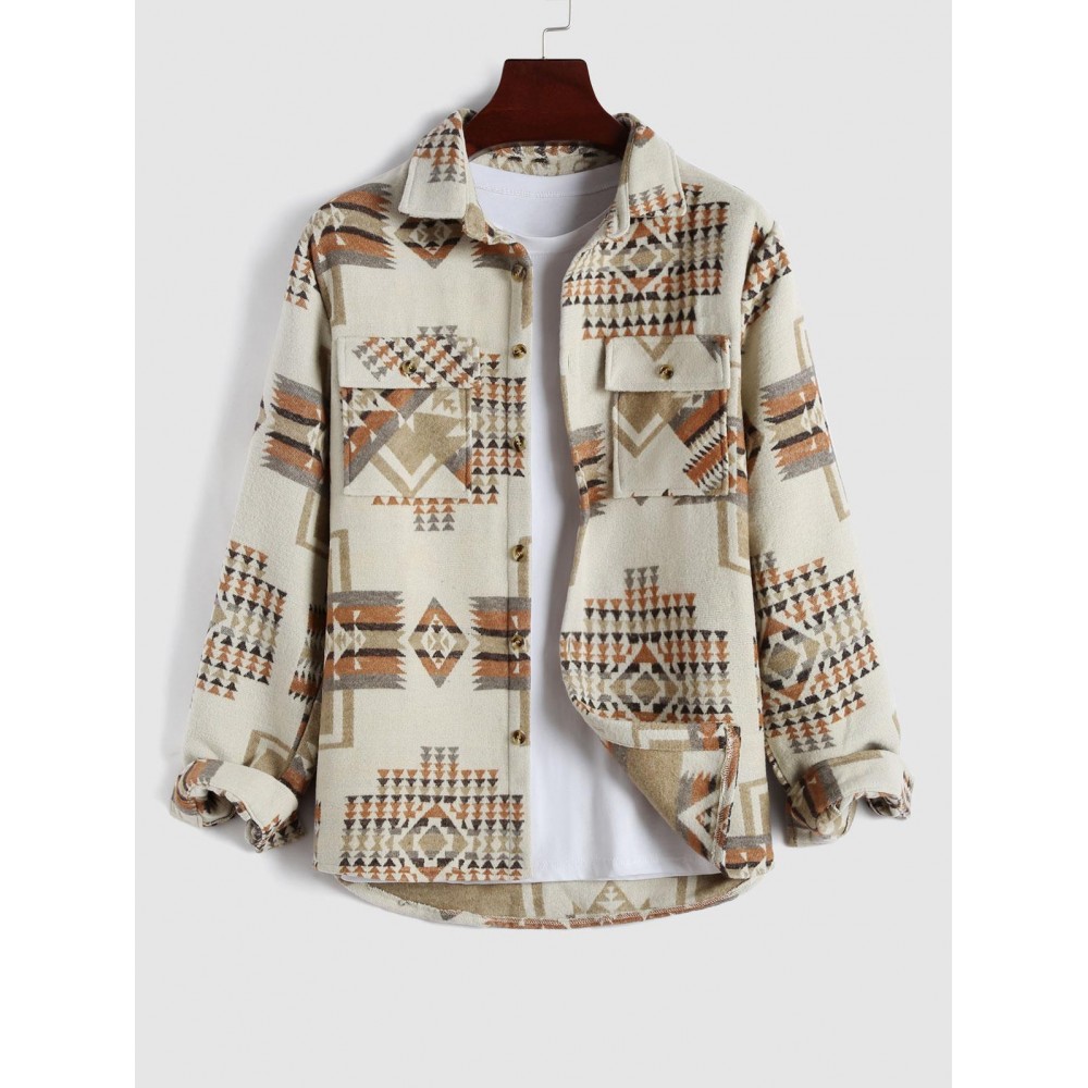 Geometric Tribal Ethnic Aztec Printed Shacket