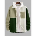 Colorblock Front Pocket Design Woolen Jacket