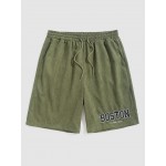 BOSTON Letter Embroidered Drawstring Corduroy Shorts