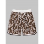 Men's Vintage Ethnic Paisley Floral Print Drawstring Summer Beach Vacation Shorts