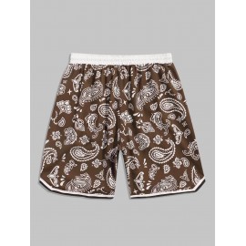 Men's Vintage Ethnic Paisley Floral Print Drawstring Summer Beach Vacation Shorts