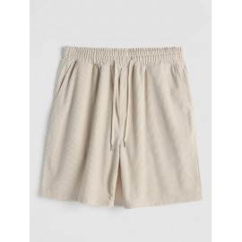 Solid Color Drawstring Corduroy Shorts