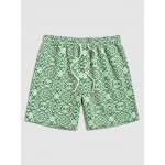 Men's Retro Geometric Baroque Jacquard Weave Textured Drawstring Sports Bermuda Shorts