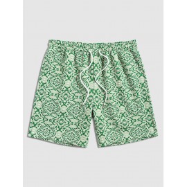 Men's Retro Geometric Baroque Jacquard Weave Textured Drawstring Sports Bermuda Shorts