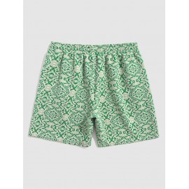 Men's Retro Geometric Baroque Jacquard Weave Textured Drawstring Sports Bermuda Shorts