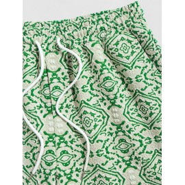 Men's Retro Geometric Baroque Jacquard Weave Textured Drawstring Sports Bermuda Shorts