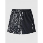 Japanese and Paisley Pattern Drawstring Beach Shorts