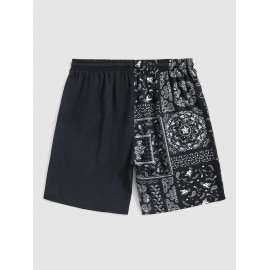 Japanese and Paisley Pattern Drawstring Beach Shorts