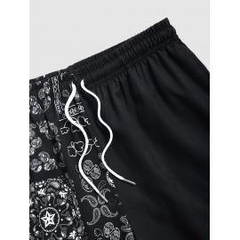 Japanese and Paisley Pattern Drawstring Beach Shorts