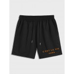 Letter C'EST LA VIE PARIS Graphic Printed Drawstring Shorts