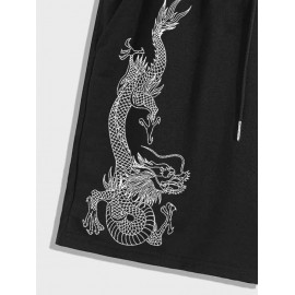 Chinese Style Dragon Pattern Sweat Shorts