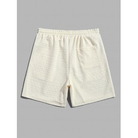 Geometric Retro Jacquard Textured Drawstring Shorts