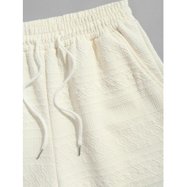 Geometric Retro Jacquard Textured Drawstring Shorts